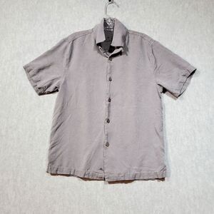 Tommy Bahama Shirt Mens Small Gray Floral 100% Silk Logo Collared Button Down